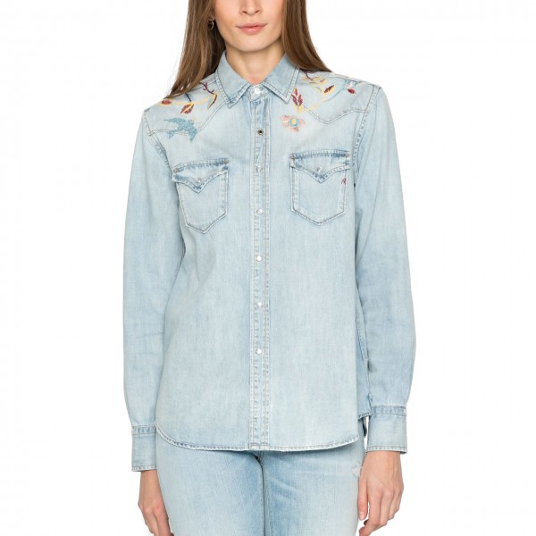 Texan Denim Shirt with Embroidery, Blue