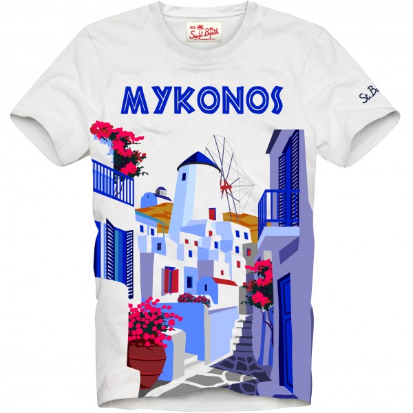 T-shirt Mykonos Postcard, Bianco