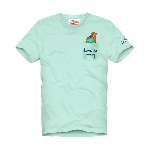 Time is Money Embroidered T-shirt, Light Blue