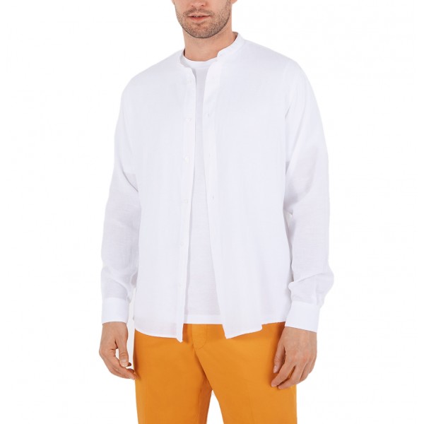 Camicia Lino Tencel Collo Koreana, Bianco