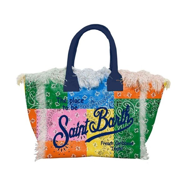 Mc2 Saint Barth Colette Water Green Cotton Canvas Handbag