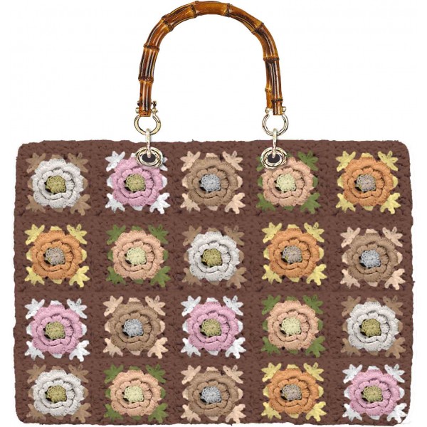 Victoria Crochet Flower Patch Bag, Brown