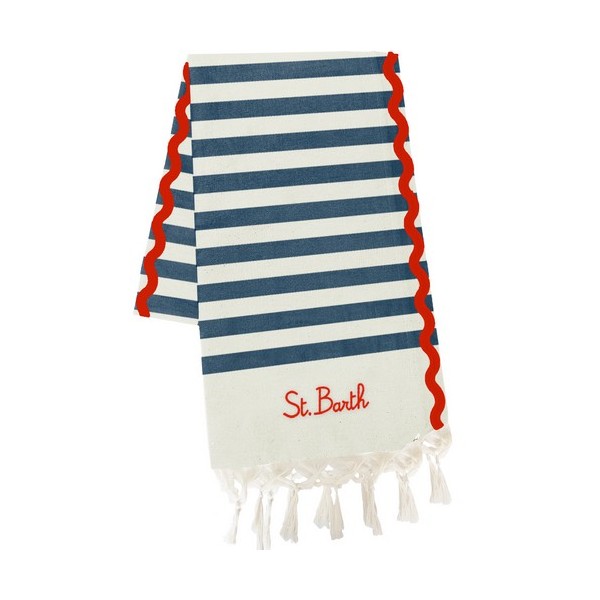 Striped Beach Towel In Lightweight Cotton, Blue