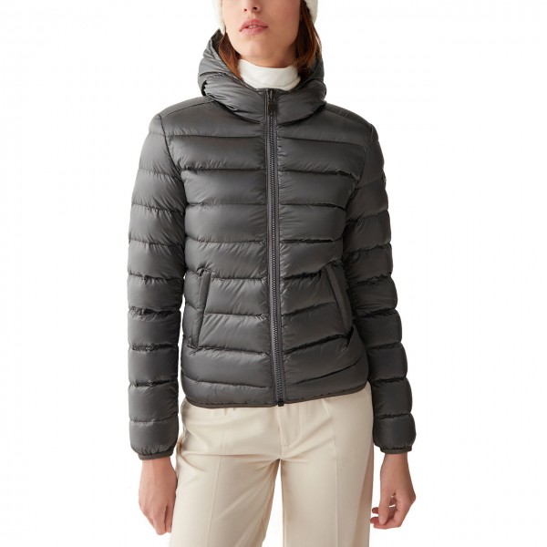 Iridescent Down Jacket with Fixed Hood, Gray
