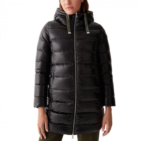 Reversible Quilted Down Jacket With Hood, Black