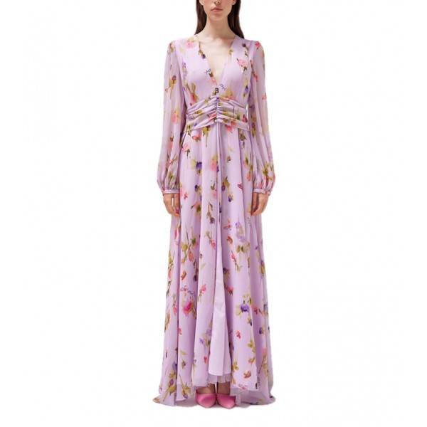 Long Georgette Dress With Floral Pattern