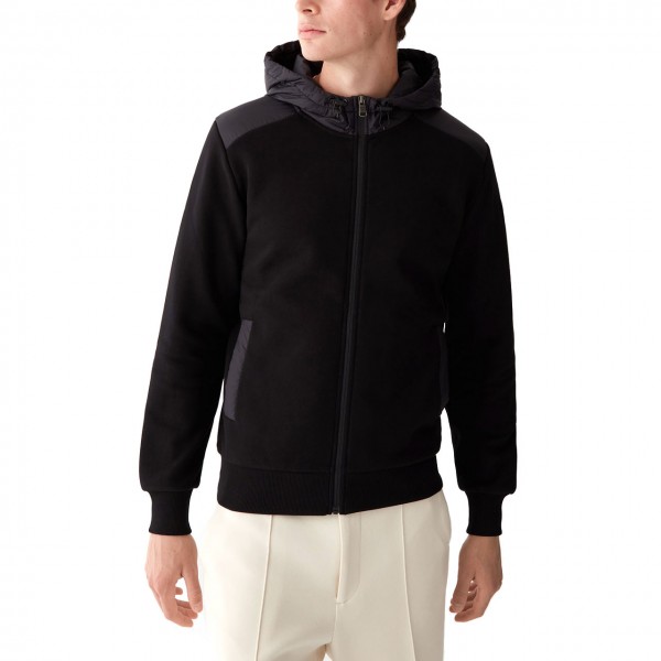 Full Zip Sweatshirt With Nylon Inserts, Black