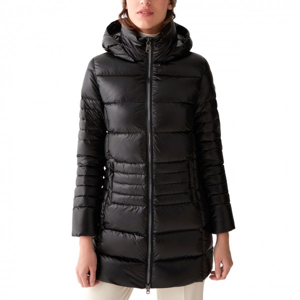 Long Iridescent Down Jacket With Detachable Hood