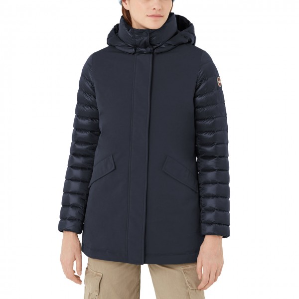 Technical Fabric Down Jacket With Quilted Sleeves
