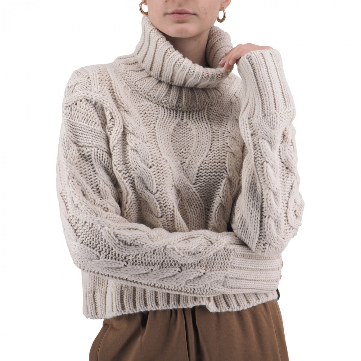 Crop Sweater Turtleneck Woven Texture