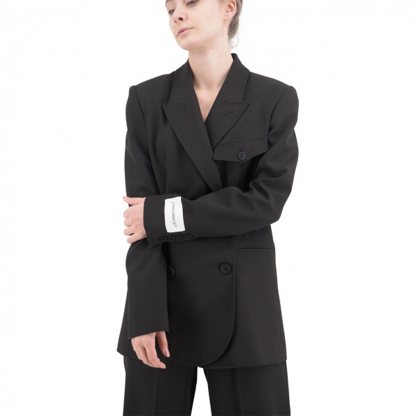Double Breasted Formal Jacket With Label, Black