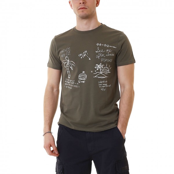 Perrys T-Shirt With Olive Green Print