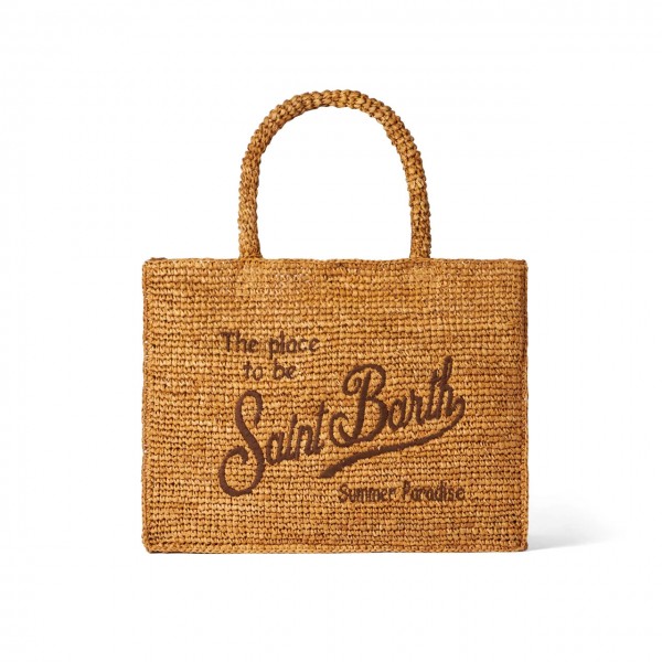 Raffia Vanity Bag With Brown Embroidery