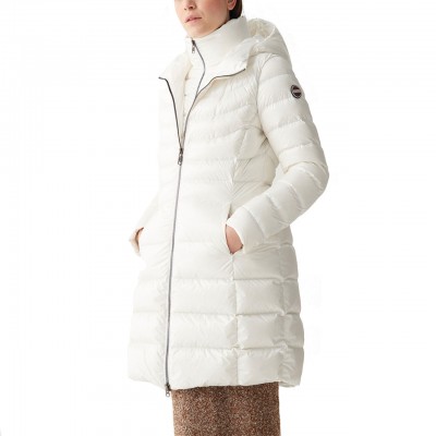 Long Down Jacket With White...
