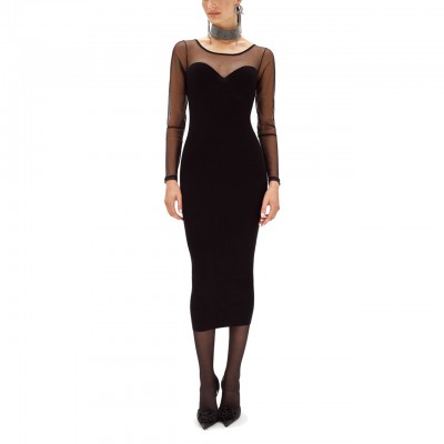 Sheath dress in knit and tulle