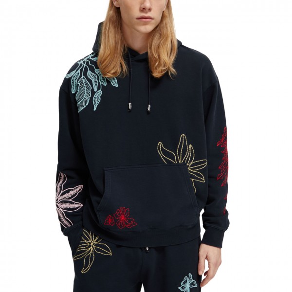 Sweatshirt with hood and floral embroidery