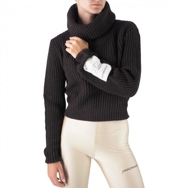 Short pearlescent turtleneck sweater with Moro label