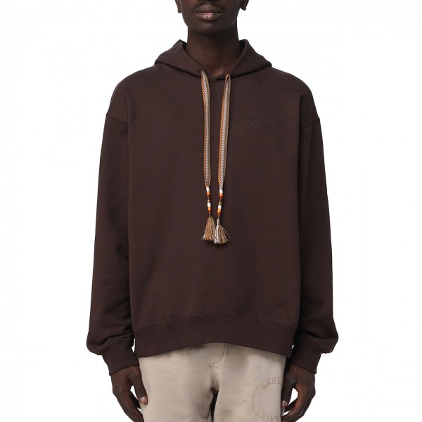 Long Sleeve Hooded Sweatshirt With Brown Embroidery
