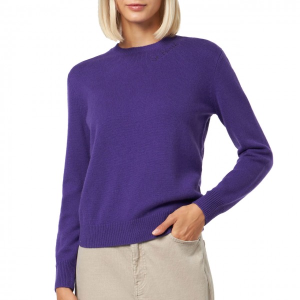 Crewneck sweater with purple St. Barth embroidery