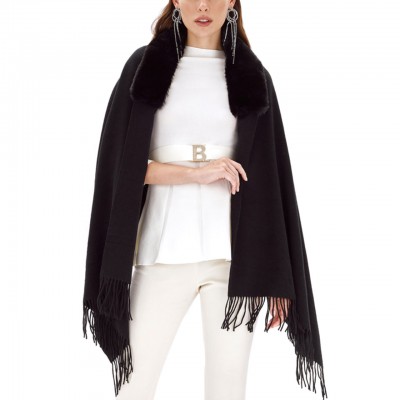 Knitted Stole With Faux Fur