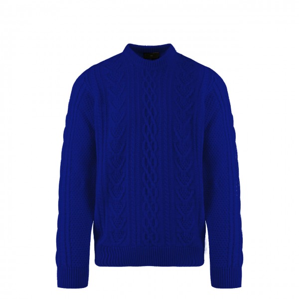 Wool sweater with blue Girobraid braids