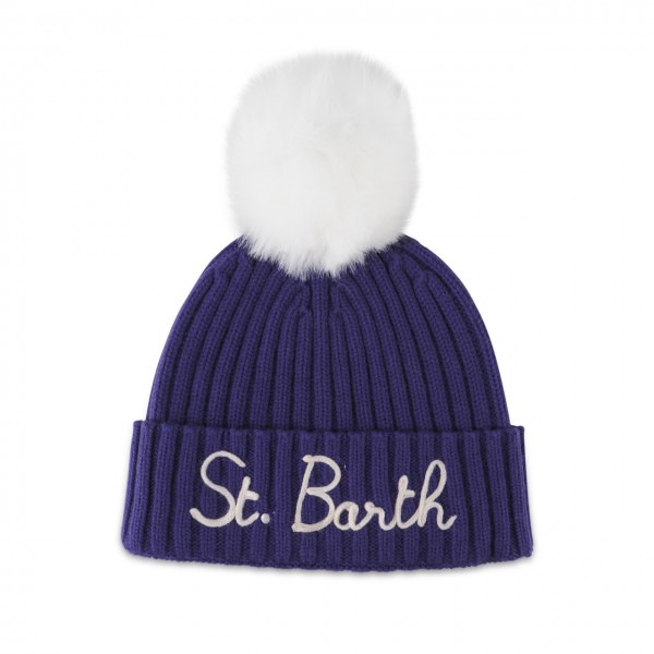 Beanie with pom pom and St Barth embroidery