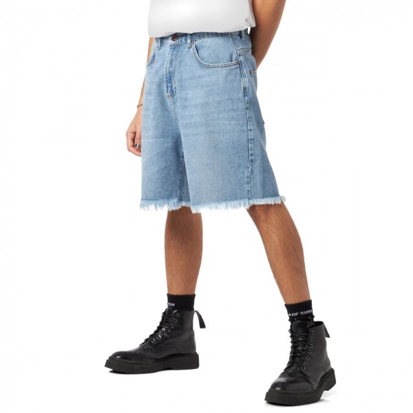 Shorts In Denim Con Patch Fiamme