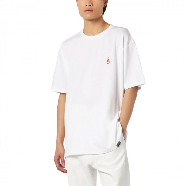 White T-Shirt With Flames Logo