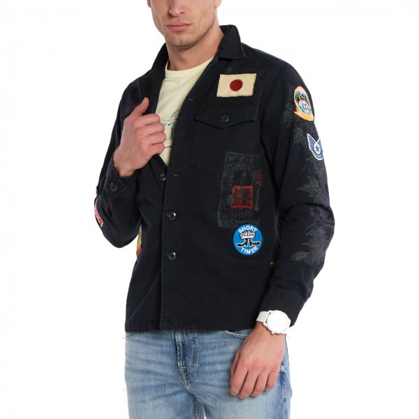 Jacket With Charcoal Print And Patch