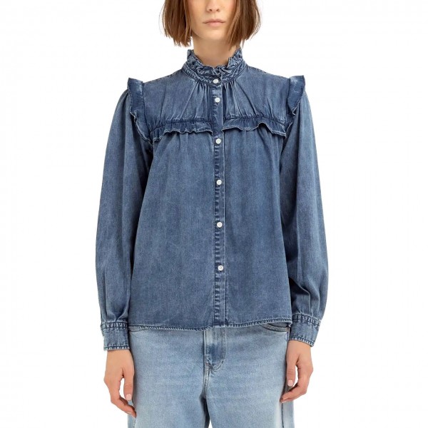 Denim blouse with rouches