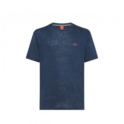 T-Shirt In Lino Blu