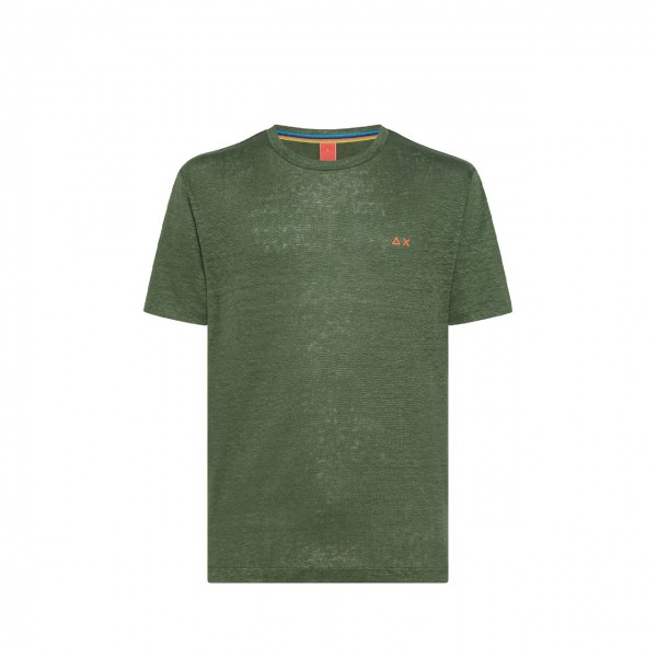 T-Shirt In Lino Verde Militare