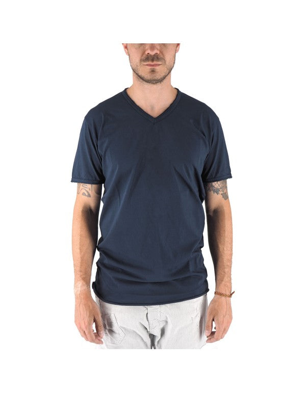 T-Shirt 100% Cotone Scollo A V Blu Navy Mosca