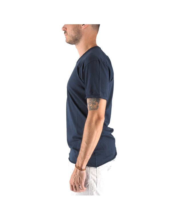T-Shirt 100% Cotone Scollo A V Blu Navy Mosca