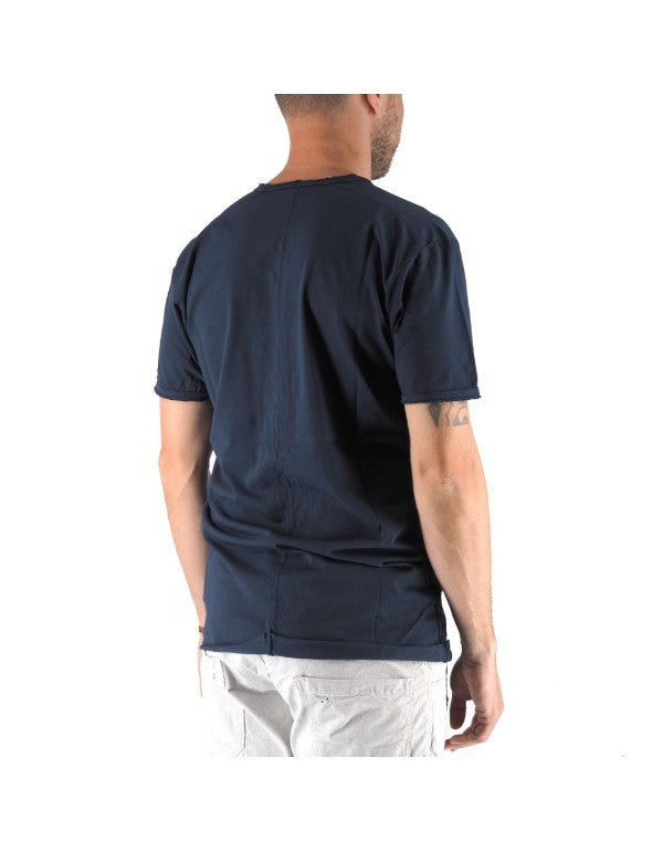 T-Shirt 100% Cotone Scollo A V Blu Navy Mosca