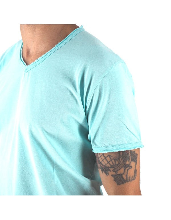 T-Shirt 100% Cotone Scollo A V Verde Acqua