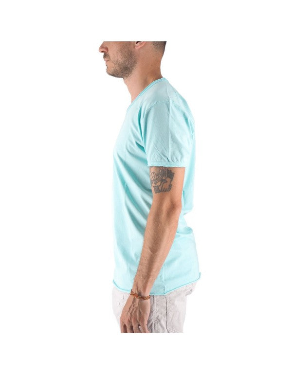 T-Shirt 100% Cotone Scollo A V Verde Acqua