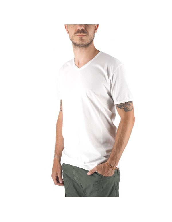 T-Shirt 100% Cotone Scollo A V Bianco Mosca