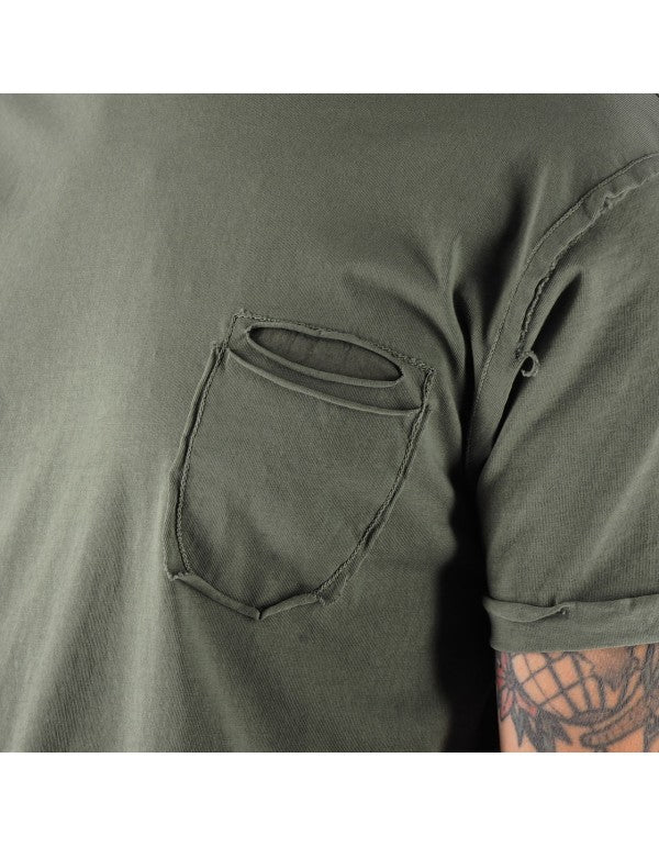 T-Shirt Girocollo 100% Cotone Con Taschino Shiro