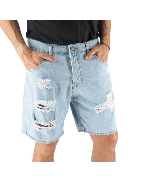 Destroyed Denim Bermuda Shorts