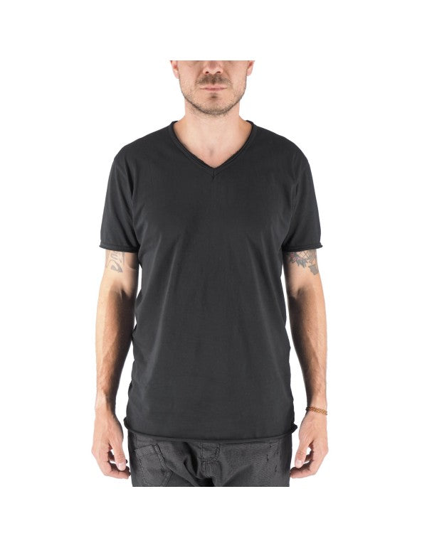 T-Shirt 100% Cotone Scollo A V Nero Mosca