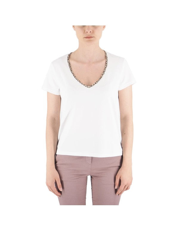 T-Shirt V Collar Leo Bianco