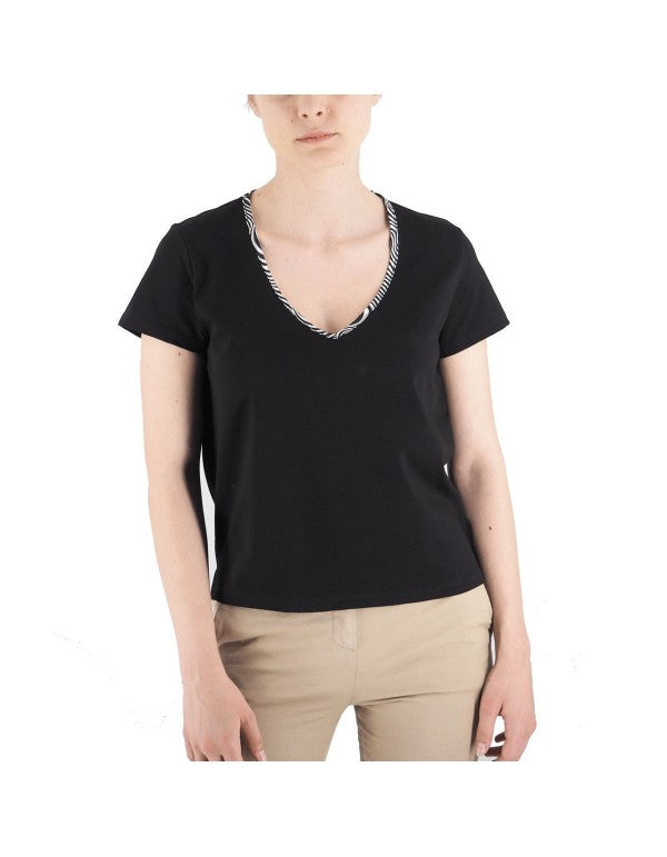 T-Shirt V Collar Zebra Nero