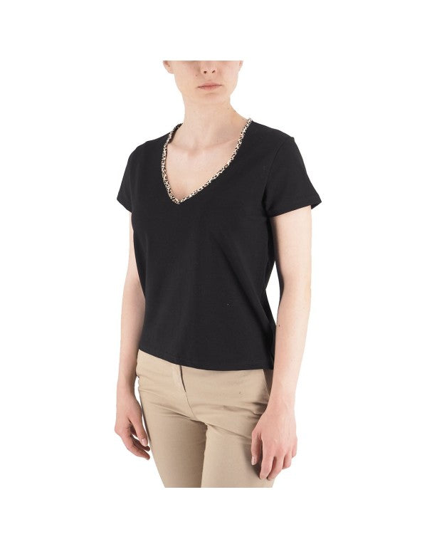 T-Shirt V Collar Leo Nero