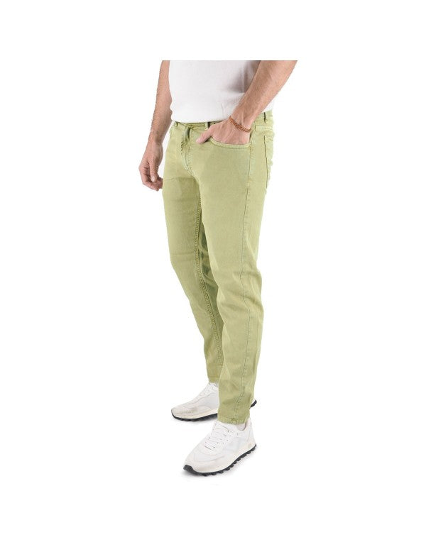 Pantalone In Bull Di Cotone Verde Polvere