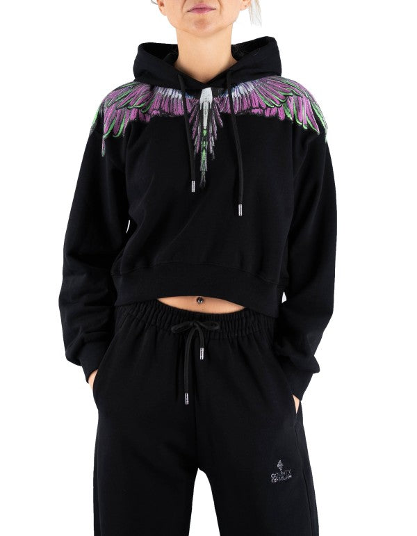 Felpa Con Cappuccio Nero-pink Wings