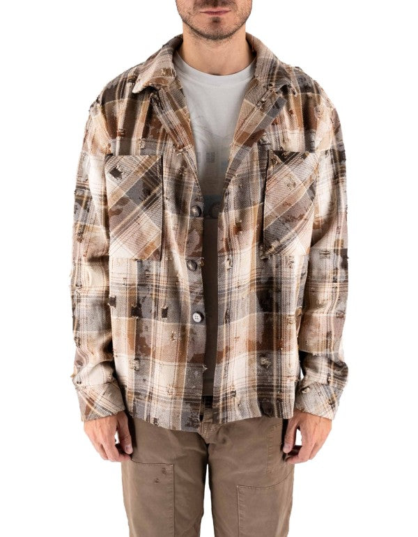 Brown Destroyed Check Overshirt