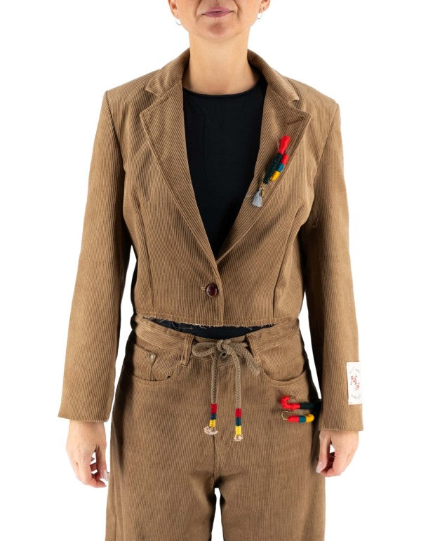 Corduroy Croped Blazer Cognac