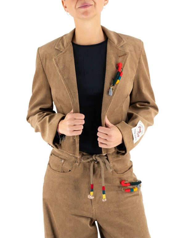 Corduroy Croped Blazer Cognac