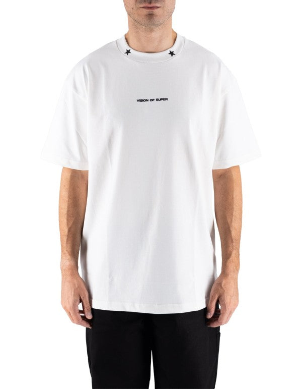 Offwhite Tee With Embroidered Stars On The Neck And Patch On Back Off White